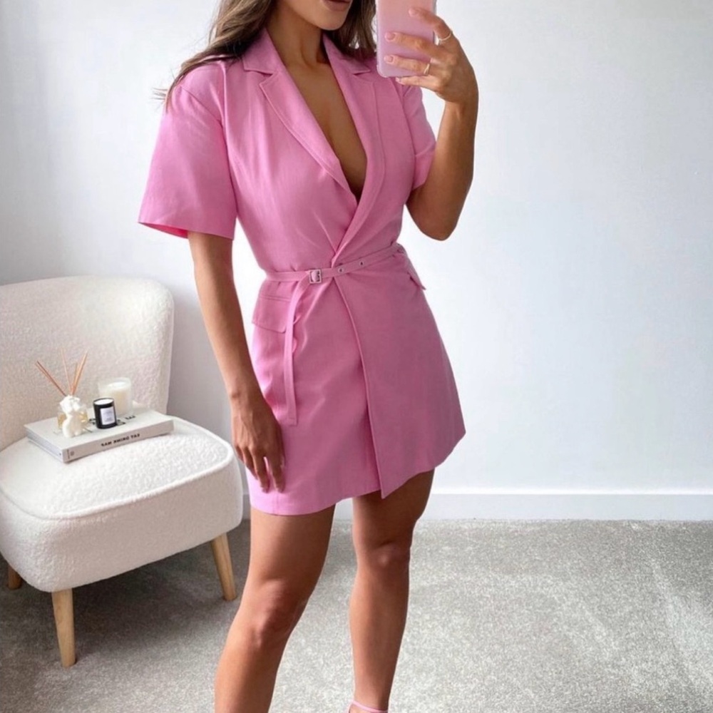 Zara Women's Pink Belted Blazer Dress